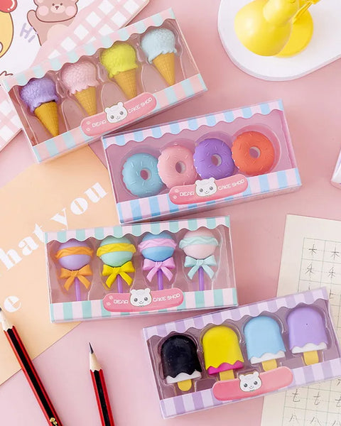 SET GOMA DE BORRAR SWEET SHOP KAWAII 4 PIEZAS