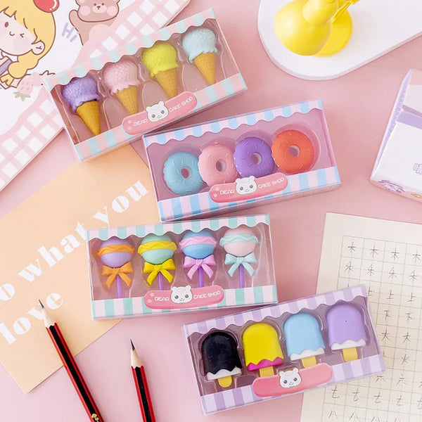 SET GOMA DE BORRAR SWEET SHOP KAWAII 4 PIEZAS