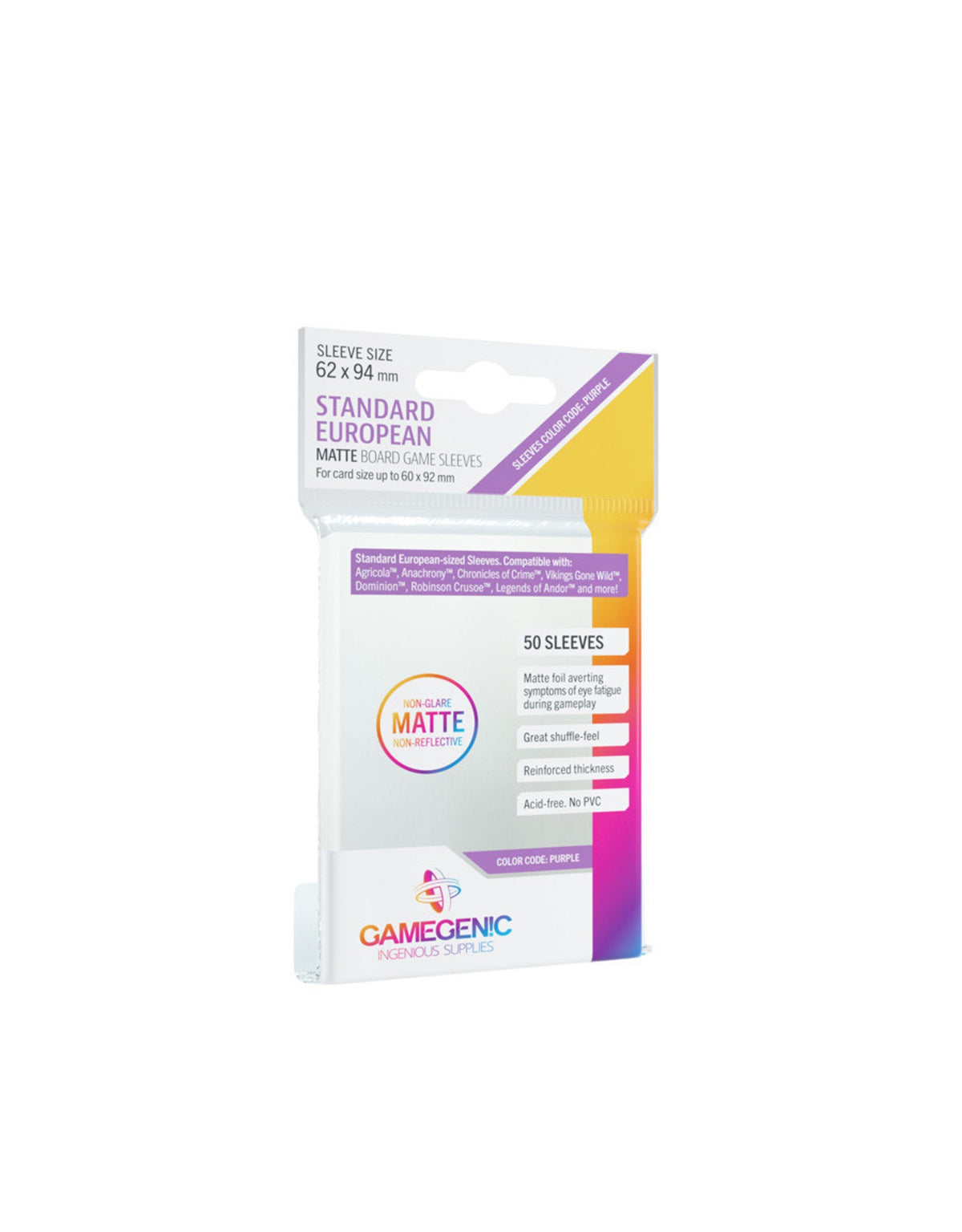 MATTE STANDARD EUROPEAN-SIZED SLEEVES 62X94MM (50)